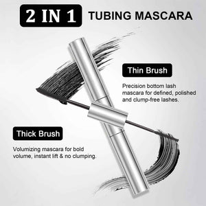 Tubing Mascara for Older Women 60 Plus, Double Ended Black Mascara, Lengthening Volumizing 2-in-1 Mascara for Short Multi-layered Lashes, Smudge Proof Easy Warm Water