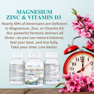 Kappa Nutrition Magnesium 4-in-1, 280mg Elemental Magnesium (Bisglycinate, Malate) + Zinc & Vitamin D3, Brain, Sleep, Energy, Muscle, Immune Support, 60 Vegan Capsules. KAPPA NUTRITION buy supplements Au