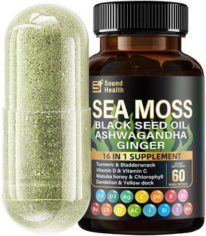 Sea Moss Capsules with Ashwagandha, Turmeric, Bladderwrack, Vitamins C & D for Natural Energy, Sleep Support & Hair Growth, 1200mg Herbal Blend, for Man & Women, Third-Party Tested,16-in-1 Supplement SoundHealthBuy Supplements Australia