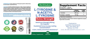 Max Strength L Tyrosine Supplement & N Acetyl L Tyrosine Peak Focus, Alertness, Concentration, Body & Mind Energy. L-Tyrosine 850mg Per 1 Capsule. A Well-Being Nutrient Boost For Performance BioWisdom Nutraceuticals buy supplements Au