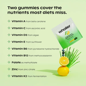 wholier Daily Supergreens Gummies, Greens Supplement with Prebiotics, Fiber, Adaptogens, Vegan Multivitamin, 9 Essential Vitamins + Minerals, 1g Sugar, 2 Gummy Serving (60 Gummies, 30 Day Supply) wholierĀ buy supplements Au