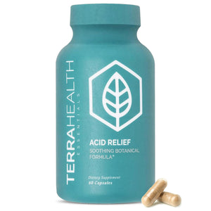 Terra Health Essentials Acid Relief - Plant Based Digestive Support Supplement for Comfortable Gut Function - Lemon Balm, Slippery Elm, Aloe Vera, DGL Licorice - 60 Capsules Terra Health Essentials buy supplements Au