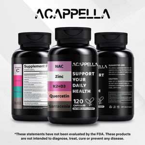 ACAPPELLA N-Acetyl Cysteine Vitamin D3 K2 Zinc Quercetin Sarracenia Purpurea NAC Supplement with Elderberry Holy Basil Bee Propolis Bromelain L-Lysin for Men & Women (1) ACAPPELLA buy supplements Au