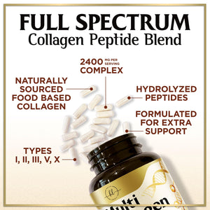 Multi Collagen Peptides for Women & Men - 2400mg per Serving - Best Hydrolyzed Collagen Complex with Type I, II, III, V, X - Hair, Skin, Nails & Joint Support Supplement - Bottled USA - 60 Capsules Hello Lovely! buy supplements Au
