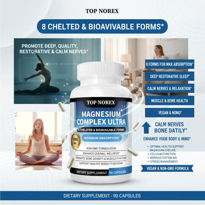 Top Norex Magnesium Complex Ultra - 8 Elemental 1000mg Magnesium Blend, Easy Absorption, 90 Capsules (1) Top Norex buy supplements Au