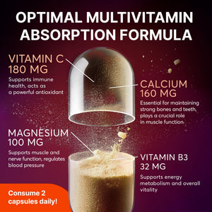 Multivitamin Supplement | Complex with Vitamin A, C, D, E, K1, B, Zinc & Chromium | Hair, Skin & Nail Beauty Vitamins | Immune Support Supplements for Men & Women | 60 Capsules SUPLINT buy supplements Au