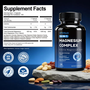 14-in-1 Magnesium Complex Supplement, 1200mg Elemental Magnesium Glycinate, Citrate, Malate, Taurate - Magnesium Complex for Women Nerves, Bone & Heart Health | Non-GMO GrthNutr buy supplements Au