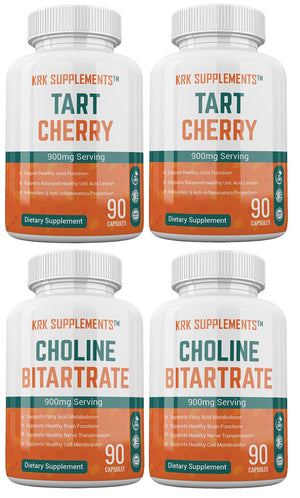 KRK SUPPLEMENTS Bundle Combo of 2 Bottles of Choline Bitartrate and 2 Bottles