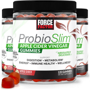 FORCE FACTOR ProbioSlim Apple Cider Vinegar Gummies, 3-Pack, with Organic Apple