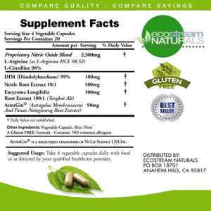 ecostream Naturals MAX 2650mg Nitric Oxide Booster L-Arginine - L-Citruline and Astragin - Time Release 2650 MAX Formula ecostream Naturals buy supplements Au