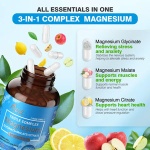 ASSR Triple Magnesium Complex – 300mg Magnesium Supplement with Glycinate, Malate & Citrate – Supports Relaxation, Muscle & Nerve Function – High Absorption, Vegan, Non-GMO, 120 Capsules ASSR buy supplements Au