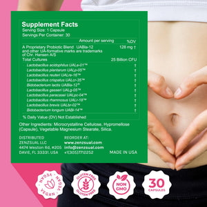 ZENZSUAL Zenbiotic Probiotics Support for Women – 25 Billion CFU, Vaginal Health & pH Balance Support, Odor & Yeast Control, Gut & Digestive Health, Urinary Comfort, Hormone Balance, 30 Vegan Capsules ZENZSUAL buy supplements Au