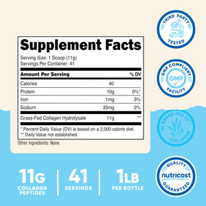 Nutricost Collagen Peptides Powder 1LB (454 G) - Grass Fed Bovine Collagen Hydrolysate (Unflavored) Nutricost buy supplements Au
