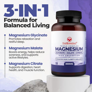 BeElevated High Absorption Triple Magnesium Complex for Sleep, Relaxation & Muscle Support – 300mg of Magnesium Glycinate, Citrate & Malate – Gentle on Stomach – Non-GMO, Vegan – 120 Capsules BeElevated buy supplements Au
