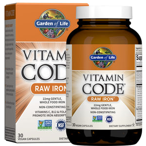 Garden of Life Vitamin Code Raw Iron Supplement - 30 Vegan Capsules, 22mg Once Daily Iron, Vitamins C, B12, Folate, Fruit, Veggies & Probiotics, Iron Supplements for Women, Energy & Anemia Support Garden of Life buy supplements Au