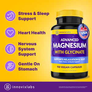 InnovixLabs Advanced Magnesium Capsules - 150 Ct, 210 mg - Chelated Glycinate and Malate - High Absorption, Promotes Relaxation, Bones, Muscle Health, Vegan Malate Sleep Supplement InnovixLabs buy supplements Au