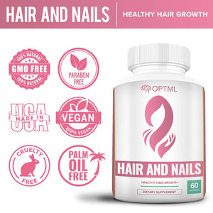 OPTML Hair and Nail Vitamins for Hair Growth and Thickness, Biotin-Infused Hair Pills, Hair Vitamins for Faster Hair Growth and Healthy Nails, for Women and Men, 60 Capsules OPTML buy supplements Au