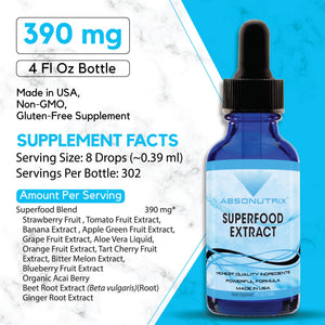 Absonutrix Superfood Extract 390 mg, 4 Oz Liquid, 302 Servings, Made in USA, Quick Absorption, Quality Potent Ingredients, Non-GMO, GMP Certified, Cruelty-Free Products Absonutrix buy supplements Au