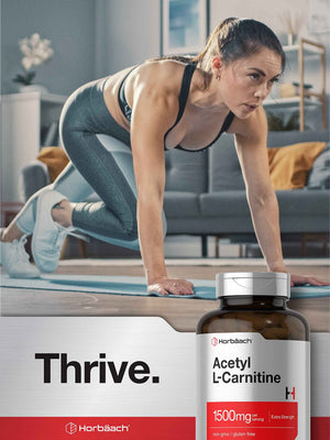 Horbäach Acetyl L-Carnitine 1500mg | 200 Capsules | Extra Strength Supplement | Non-GMO & Gluten Free