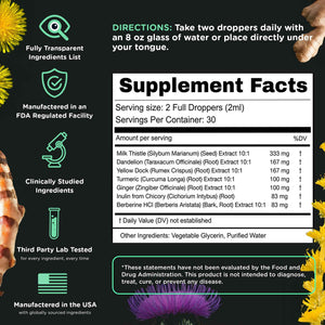 SuperBonsai Milk Thistle Herbal Liquid Supplement - Doctor-Formulated Botanical Blend with Milk Thistle and Dandelion Root - Vegan Non-GMO Drops - 3 Month Supply