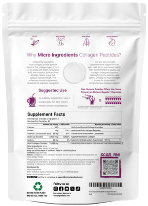 Micro Ingredients Multi Collagen Peptides Powder, 1lb – Hydrolyzed Type I,II,III,V,X with Biotin, Hyaluronic Acid, Vitamin C – Unflavored Collagen