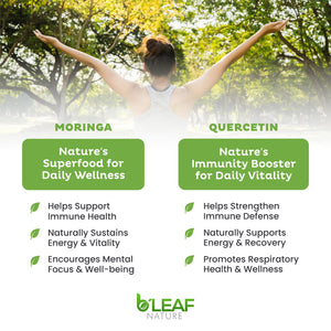 B'LEAF NATURE Moringa and Quercetin Bundle - Non-GMO, Vegan, High Absorption Capsules - 1000mg Quercetin Phytosome Blend + 1000mg Moringa - Natural Energy, Wellness and Immune Support Supplements B'LEAF NATURE buy supplements Au