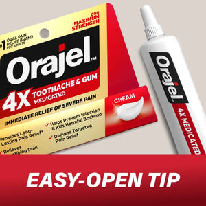 Orajel 4X for Toothache & Gum Pain: Severe Cream Tube 0.33oz- From Oral Pain Relief Brand