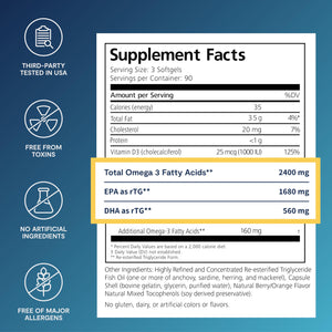 De3 Dry Eye Ultra Pure rTG Omega 3 – Support for Dry Eyes - 2400mg EPA & DHA – New & Improved-Burpless-3 per Day Serving, 3-Month Supply PRN Physician Recommended NutriceuticalsBuy Supplements Australia