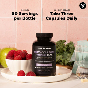 Vital Vitamins Multi Collagen Complex Plus - with Biotin, Hyaluronic Acid, Vitamin C - Type I, II, III, V, X - for Women & Men - Hair, Skin, Nails Beauty Complex - 150 Capsules Vital Vitamins buy supplements Au