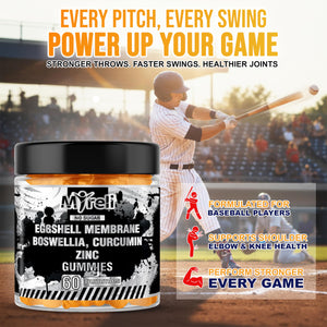 MYRELI Eggshell Membrane 400mg, Boswellia 300mg, Curcumin 250mg & Zinc 20mg Gummies - Baseball Athlete Joint Support, Flexibility, Recovery, Antioxidant, Energy, Endurance - Vegan, Non-GMO, 60 Gummies MYRELIBuy Supplements Australia