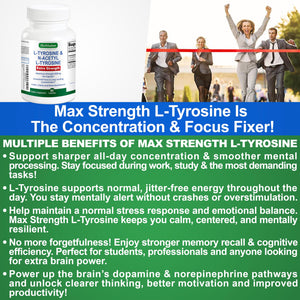Max Strength L Tyrosine Supplement & N Acetyl L Tyrosine Peak Focus, Alertness, Concentration, Body & Mind Energy. L-Tyrosine 850mg Per 1 Capsule. A Well-Being Nutrient Boost For Performance BioWisdom Nutraceuticals buy supplements Au