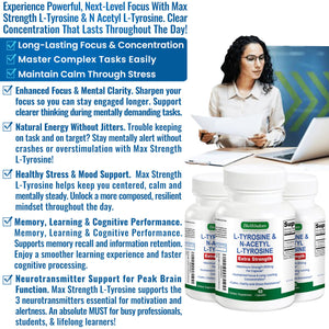 Max Strength L Tyrosine Supplement & N Acetyl L Tyrosine Peak Focus, Alertness, Concentration, Body & Mind Energy. L-Tyrosine 850mg Per 1 Capsule. A Well-Being Nutrient Boost For Performance BioWisdom Nutraceuticals buy supplements Au