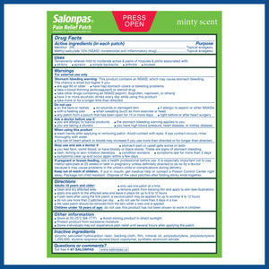 Salonpas Pain Relief Patch, 20 Count (Pack of 1), Up to 12 Hours Temporary Relief of Mild to Moderate Pain, Backache, Sore Muscle, Sprains, Bruises SalonpasBuy Supplements Australia