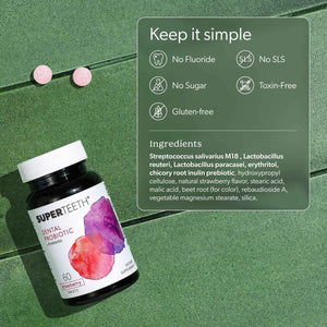 SuperTeeth Oral Probiotics for Mouth Bad Breath & Cavities, Oral Defense Dental Probiotic to Support Healthy Teeth & Gums, Lactobacillus Reuteri Chewable