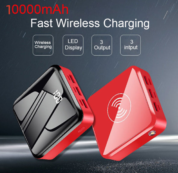 10000mAh Wireless Power Bank - 3 USB Ports Portable Charger