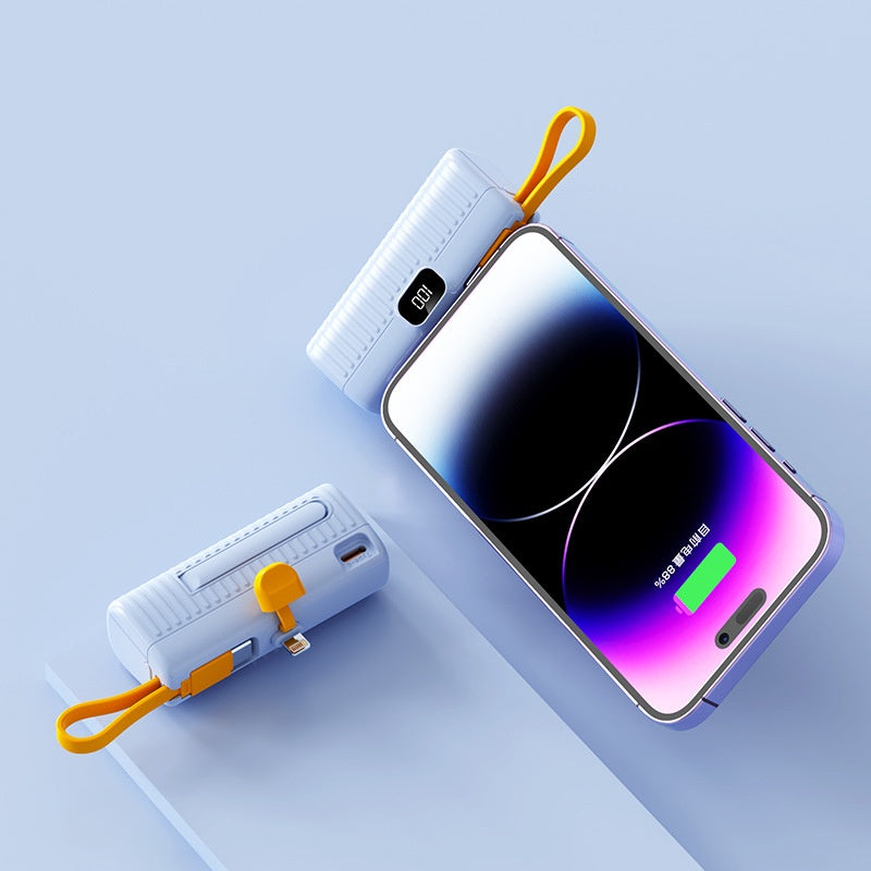 Compact Capsule Power Bank with Type-C / Lightning Plug - Portable Mini Charger