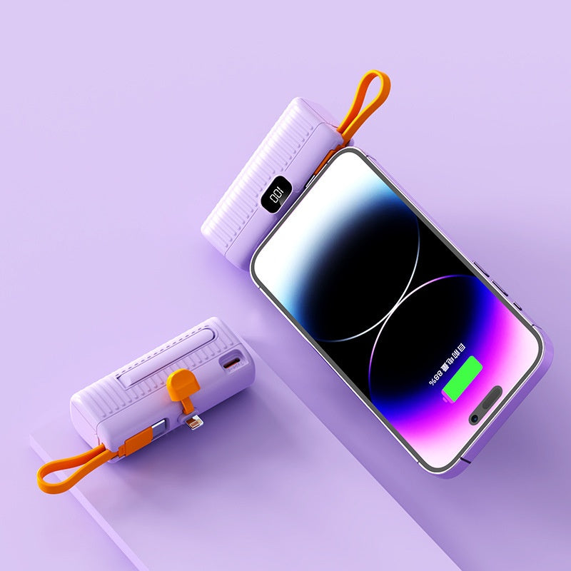 Compact Capsule Power Bank with Type-C / Lightning Plug - Portable Mini Charger
