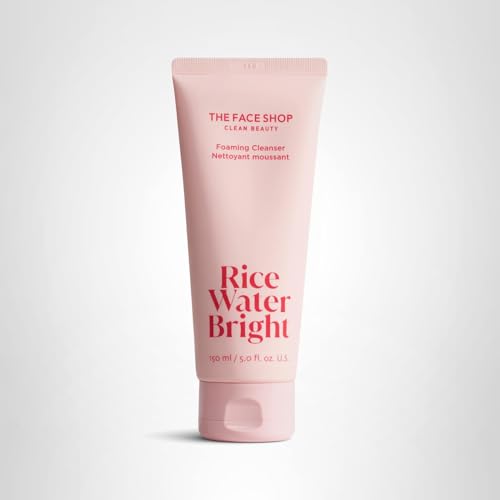 The Face Shop Rice Water Bright Foaming Facial Cleanser with Ceramide, Gentle Face Wash for Hydrating & Moisturizing