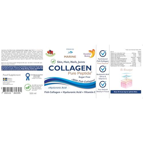Swedish Nutra Liquid Marine Collagen - Sugar Free Berry Flavour - Minimize Fine Lines, Wrinkles & Improve Skin Elasticity