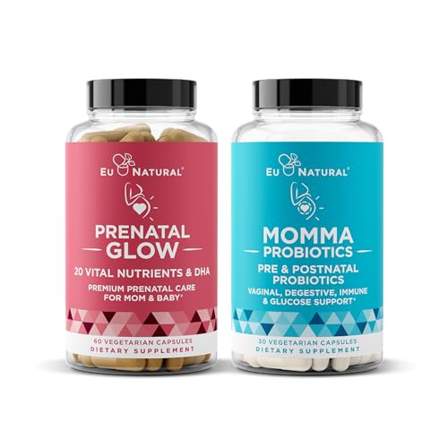 Natural Prenatal Bundle – Glow Prenatal Multivitamin – Momma Probiotics for Mom & Baby