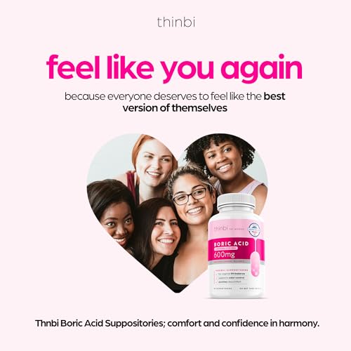 Thinbi Boric Acid Suppositories for Women w/Aloe Vera - BV Treatment & PH Balance