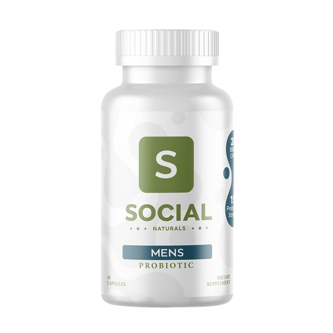 supplement products​Social Naturals Men’s Probiotic | 20 Billion CFU | Prebiotic + Postbiotic Blend | Gut, Colon & Immune Support | Vegan | Shelf-Stable | 30 Capsules - JerryCherryUSA