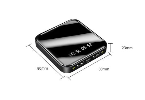 10000mAh Mini Power Bank with Mirror Digital Display - Portable Charger