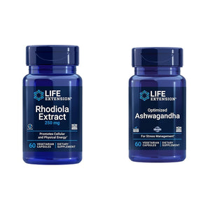 Life Extension Rhodiola and Ashwagandha Extract Bundle, Rhodiola rosea and ashwagandha Supplements, 60 Capsules Each Life Extension buy supplements Au