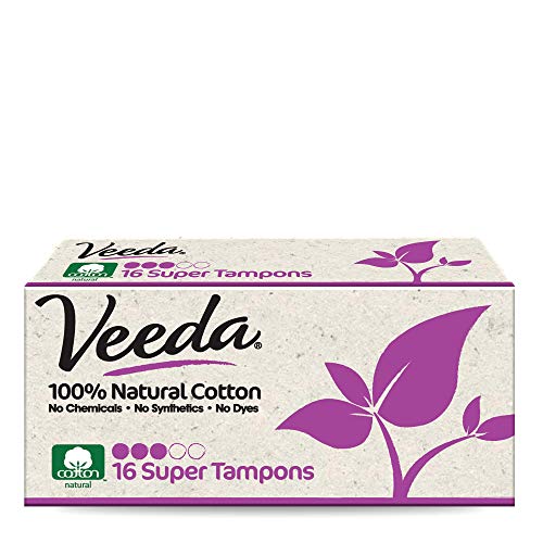 Veeda 100% Natural Cotton Applicator Free Tampons, 16 Count Super Absorbency unscented