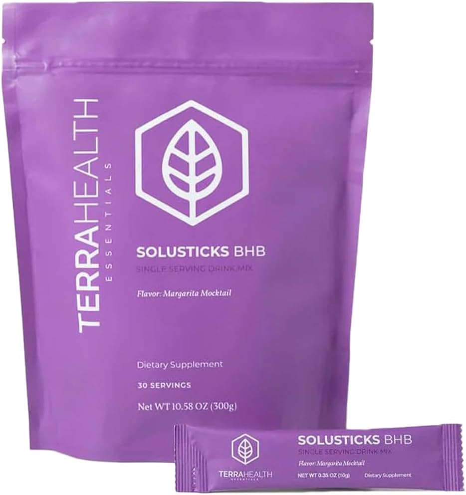 Terra Health Essentials - Solusticks BHB - Exogenous Ketones & Electrolytes for Ketosis Support, Energy, Mental Clarity, Appetite Control - Margarita Mocktail Flavor - 30 Servings