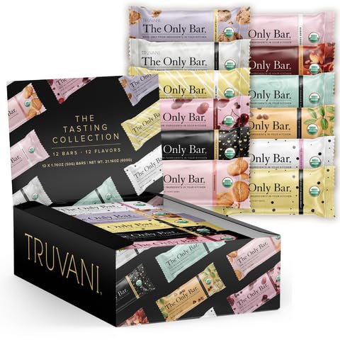 Truvani Plant Based Snack Bars - Variety - 12 Pack - Vegan - 5-8g Protein - USDA Organic and Vegan - Dairy, Soy, and Gluten Free - Individually Wrapped