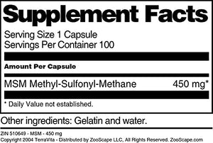 MSM - 450 mg (100 Capsules, ZIN: 510649) - 3 Pack TerravitaBuy Supplements Australia