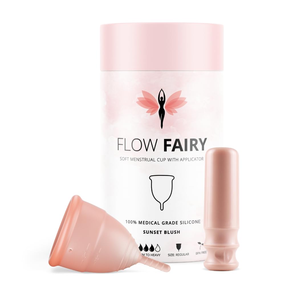 Flow Fairy Reusable Menstrual Cup with Applicator for Easy Insertion- 100% Medical Grade Silicone Period Cup
