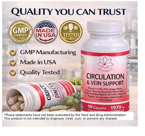 Circulation & Vein Support Supplement - Vitamins E & B3, Ginkgo Biloba, Horse Chestnut, Gotu Kola, Grape Seed, Butcher's Broom & Citrus Bioflavonoids - 1979 mg Formula - 90 Capsules - 30 Days Supply. Main ProductsBuy Supplements Australia